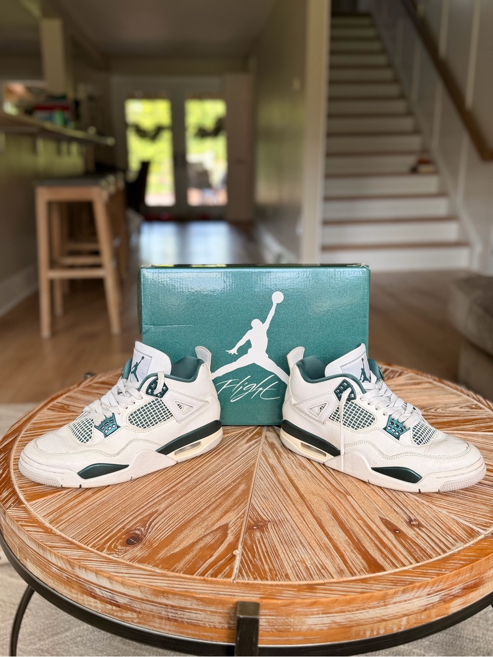 Jordan Men's White and Green Retro 4 Athletic Sneakers
